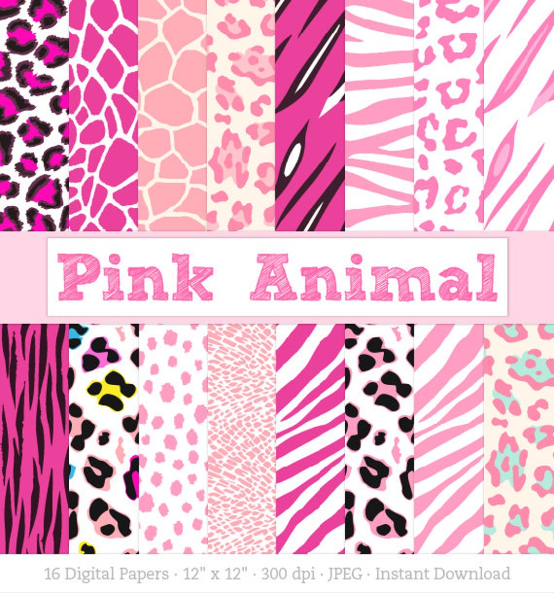 Digital Paper, Pink Animal Print, Zebra Print, Leopard Print, Tiger  Stripes, Cheetah Spots, Giraffe Print, for Baby Girl Instant Download 