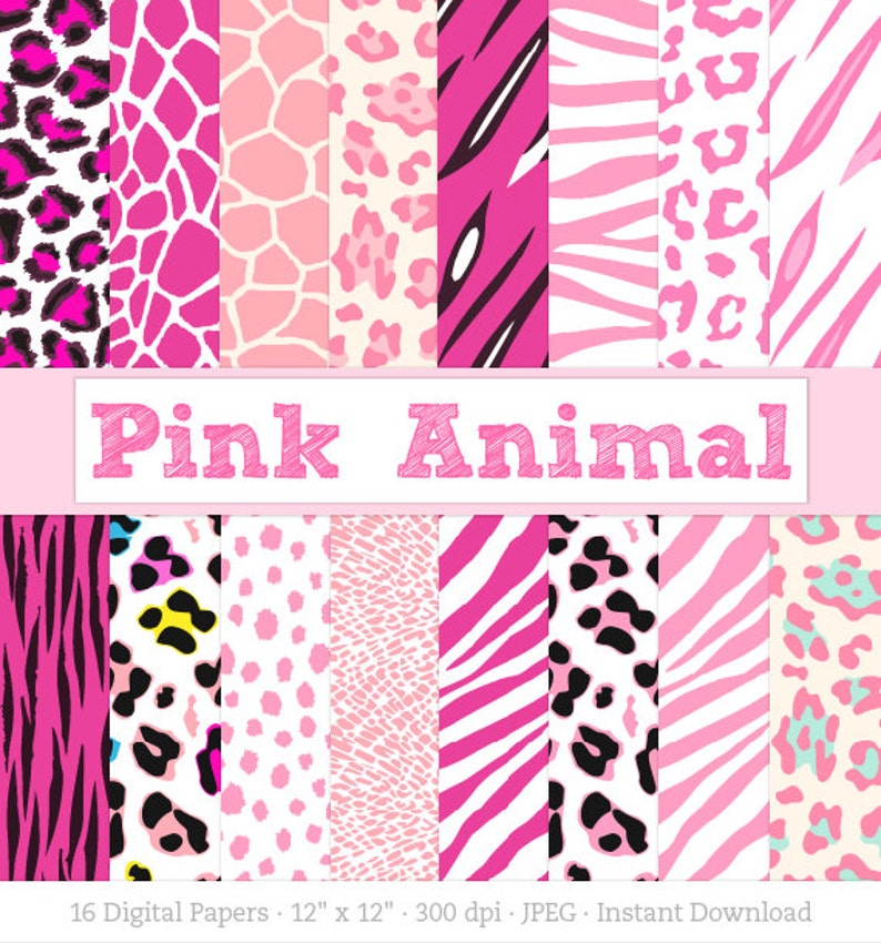 Digital Paper, Pink Animal Print, Zebra Print, Leopard Print, Tiger Stripes, Cheetah Spots, Giraffe Print, for Baby Girl Instant Download imagen 1