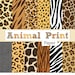Animal Print Digital Paper Pack Zebra Print, Leopard Print, Tiger Stripes, Giraffe Spots, Elephant Skin Textures - Instant Digital Download 