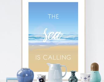 Wall Art "The Sea Is Calling", DIY Printable, Beach, Ocean, Quote, Inspirational Poster, Art Print - Instant Digital Download