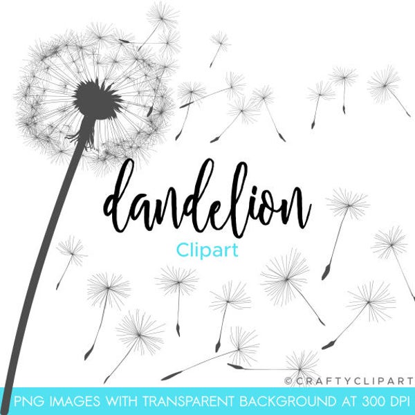 Dandelion Clipart, Dandylion, Blowing Dandelion, Vector Graphics, Clip Art, Illustration - Instant Digital Download