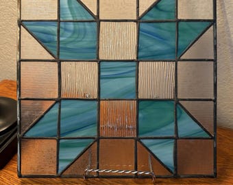 Teal Blue Stained Glass Quilt Square