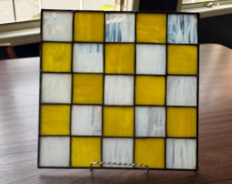 Bright Yellow and Swirling White Stained Glass Quilt Square