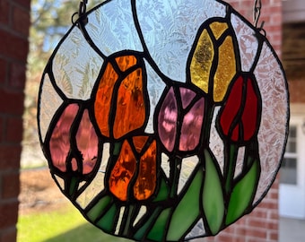 Colorful Stained Glass Tulips