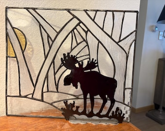Winter Moose in Stained Glass