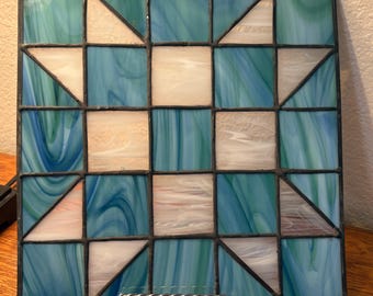Swirling Blue with Swirling White Stained Glass Quilt Square