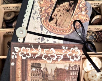 OOAK Mini Collaged Notebook- Pocket-sized Vintage Styled Notebook
