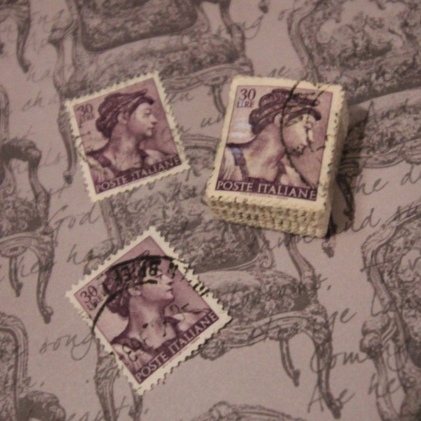 Vintage Italian Stamps - Bundle of 100 Purple Cancelled Postage Stamps - Poste Italiane - Vintage Postage Stamps - Collage Supplies