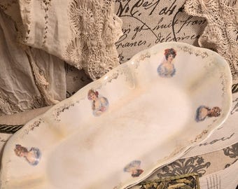 Antique Decorative West End Pottery Tray with Edwardian Ladies - W.E.P. CO. CHINA