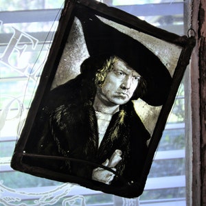 SALE -Vintage Window Suncatcher with Vintage Image - Soldered Suncatcher