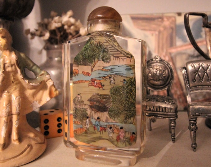 Vintage Snuff Bottle Asian Glass Snuff Bottle With Reverse Etsy