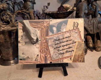 OOAK Original Vintage Style Collage - Paper Collaged Art in Frame with Easel