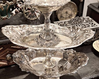 OOAK Silverplated 3 Tiered Jewelry/Dessert Stand-  Eclectic Jewelry Storage- Shabby Chic Dessert Service