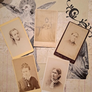 CDV セピア 5 枚セット - ビクトリア朝の写真 - 南北戦争時代の女性 5 名