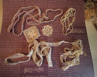 Antique Lace and Trim Lot - Sewing Supply - Junk Journal Supply - Hat Making Supply - Doll Making