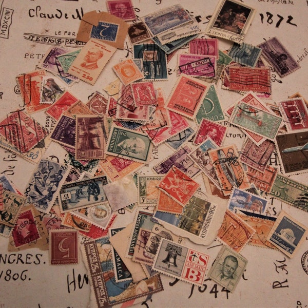 Vintage International Postage Stamps - Paper Art Supply - Ephemera - Used Postage Stamps - Collage Supply - Mixed Media Supply