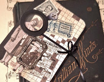 OOAK Mini Collaged Notebook- Pocket-sized Vintage Styled Journal, 4.5" x 3.25"
