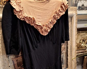 1940s Black and Pink Dress - Antique Evening Dress