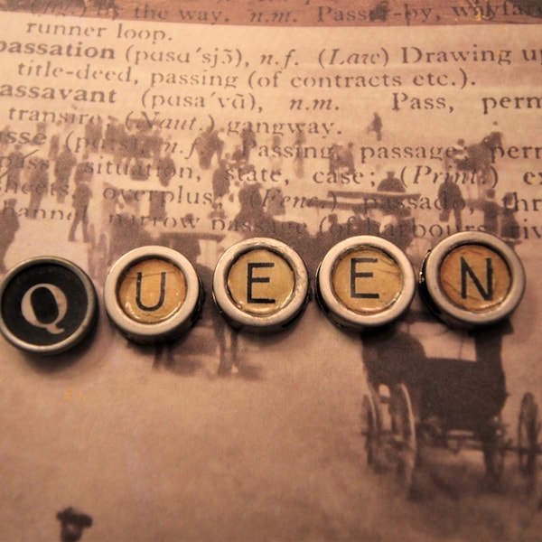 Antique Typewriter Key Word QUEEN - Art Supply - Typewriter Keys - Jewelry Making- Assemblage Supply