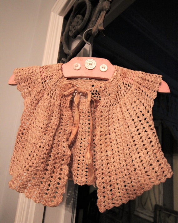 Antique Hand Crochet Baby Top and Hanger - Vintag… - image 2