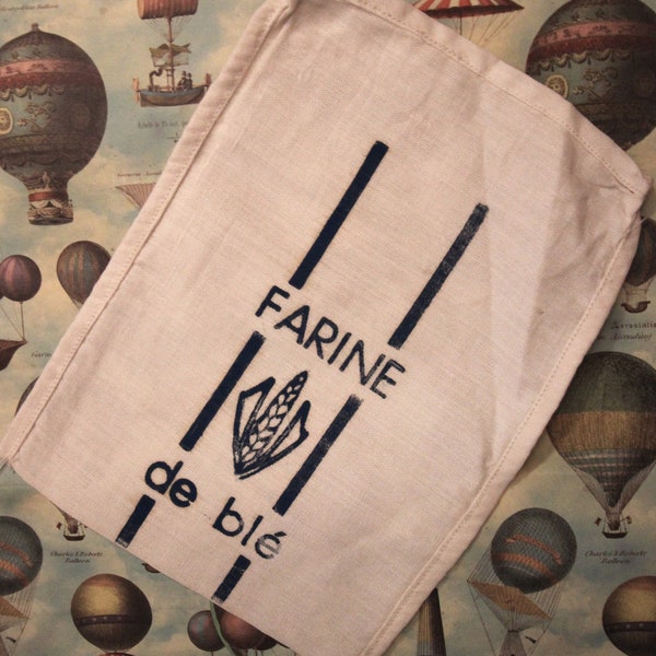 Vintage French Wheat Flour Sacks - Ivory/White Cotton Flour Sacks from France - Farine de ble sacks