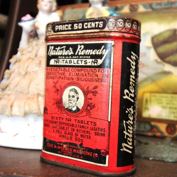 1900s Medicine Tin - Empty Nature's Remedy Tin - 1900s Laxative Tablet Tin - Advertising Tin