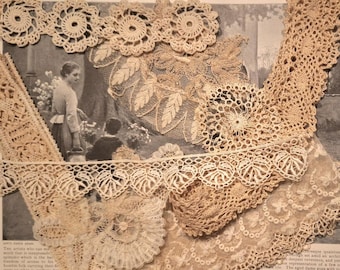 Antique Lace and Trim Lot # 1 - Textile Art Supply - Junk Journal Supply
