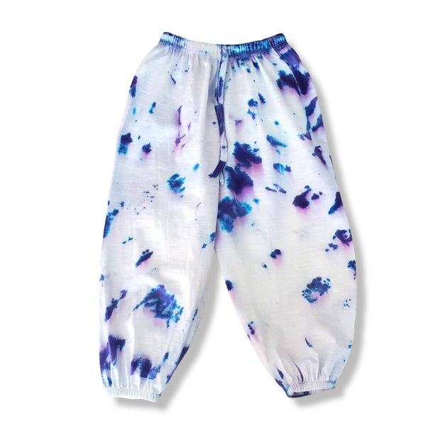 Tie Dyed Toddler Gypsy Pants - Cloud Nine with Pink Dropshadow.