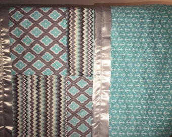 Teal and grey baby quilt