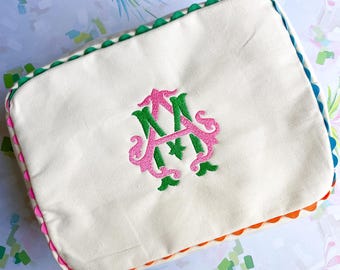 Bolsa de fichas de Mahjong con monograma y ribete Ric Rac
