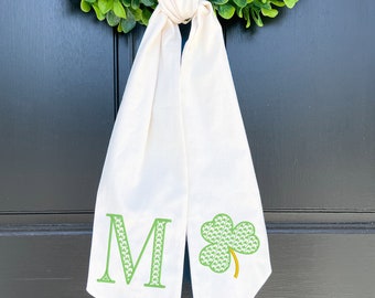 Monogrammed St Patrick's Day Wreath Sash with Shamrock Clover