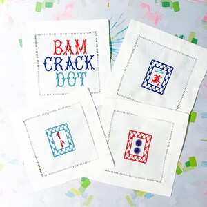 Mahjong Tiles Linen Cocktail Napkins: Set of 6 image 3
