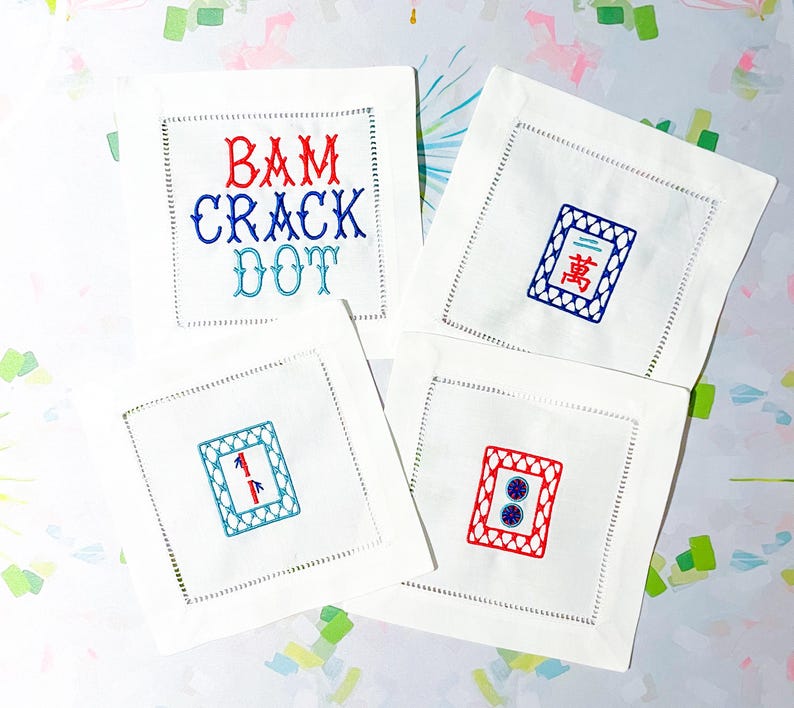 Mahjong Tiles Linen Cocktail Napkins: Set of 6 image 3