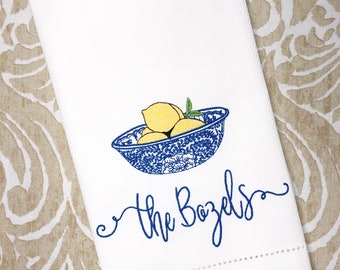 Personalized Lemon Bowl Cotton Tea Towel