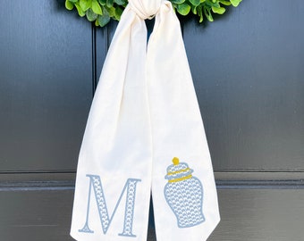 Monogrammed Ginger Jar Wreath Sash