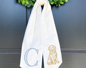Monogrammed Golden Retriever Wreath Sash