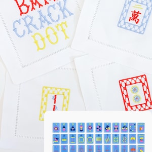 Servilletas de cóctel de lino con diseño de fichas de mahjong: juego de 4 imagen 4