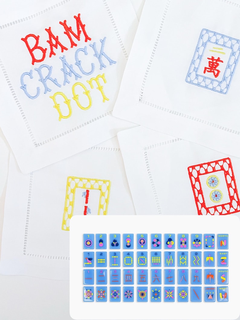 Servilletas de cóctel de lino con diseño de fichas de mahjong: juego de 4 imagen 4