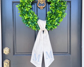 Monogrammed Boxwood Wreath Sash