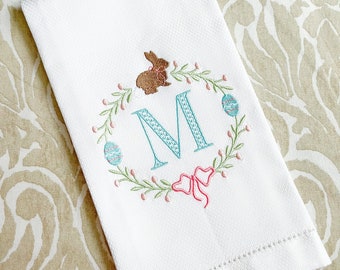 Monogrammed Easter Bunny Crest Cotton Tea Towel