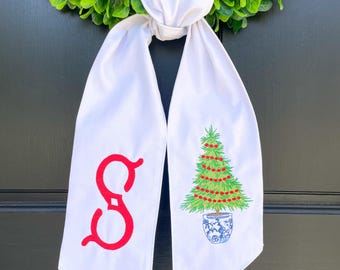 Monogrammed Chinoiserie Christmas Tree Wreath Sash
