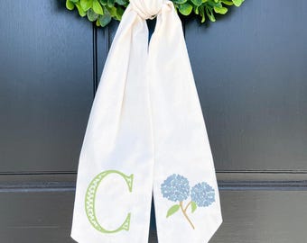 Monogrammed Hydrangea Wreath Sash