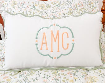 Funda de almohada lumbar monogramada de mezcla de algodón y lino