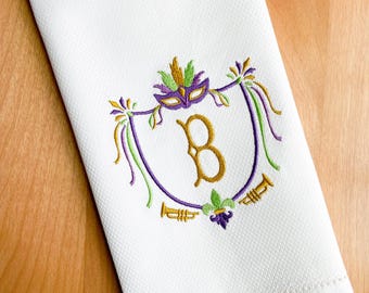 Monogrammed Mardi Gras Crest Cotton Tea Towel