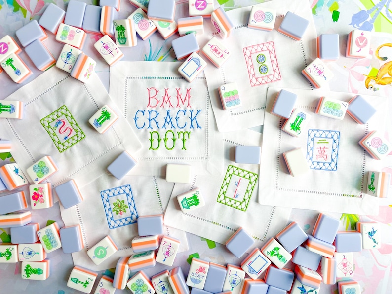 Mahjong Tiles Linen Cocktail Napkins: Set of 6 image 1