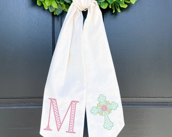 Monogrammed Easter Cross Wreath Sash