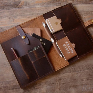 iPad Mini Case, Brown Leather iPad Air Sleeve, Personalized iPad Pro Cover Portfolio Pencil Holder, 12.9, 10.5, 11, 9.7 inch iPad Cover