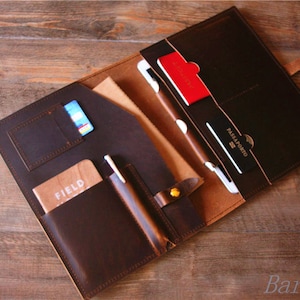 Personalized Leather Portfolio: A5/A4 Notebook Cover, Travel Padfolio
