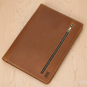 Personalized Leather Portfolio Case Binder 3 Rings Zippered Organizer Document Holder A4 Padfolio image 6