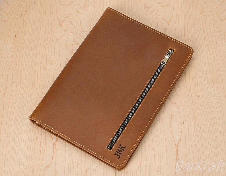 Personalized Leather Portfolio Case Binder 3 Rings Zippered Organizer Document Holder A4 Padfolio image 6